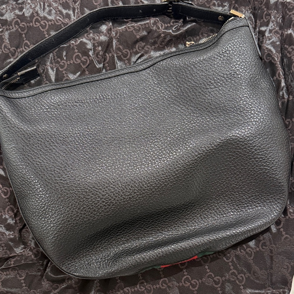 GUCCI Ophidia Hobo Black Leather Bag with Gold Logo - Picture 6 of 8